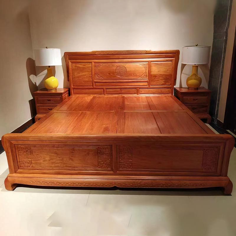 Cama Clássica Chinesa de Mogno